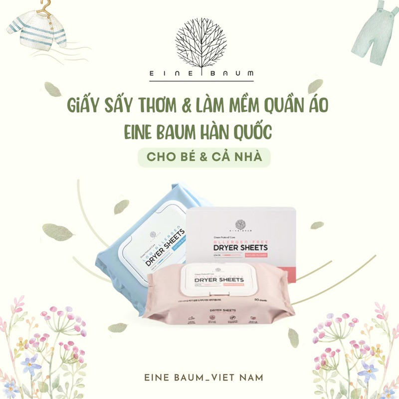 Giấy sấy thơm quần áo cho bé Eine Baum Hàn Quốc- hương hoa tự nhiên gói 80 tờ