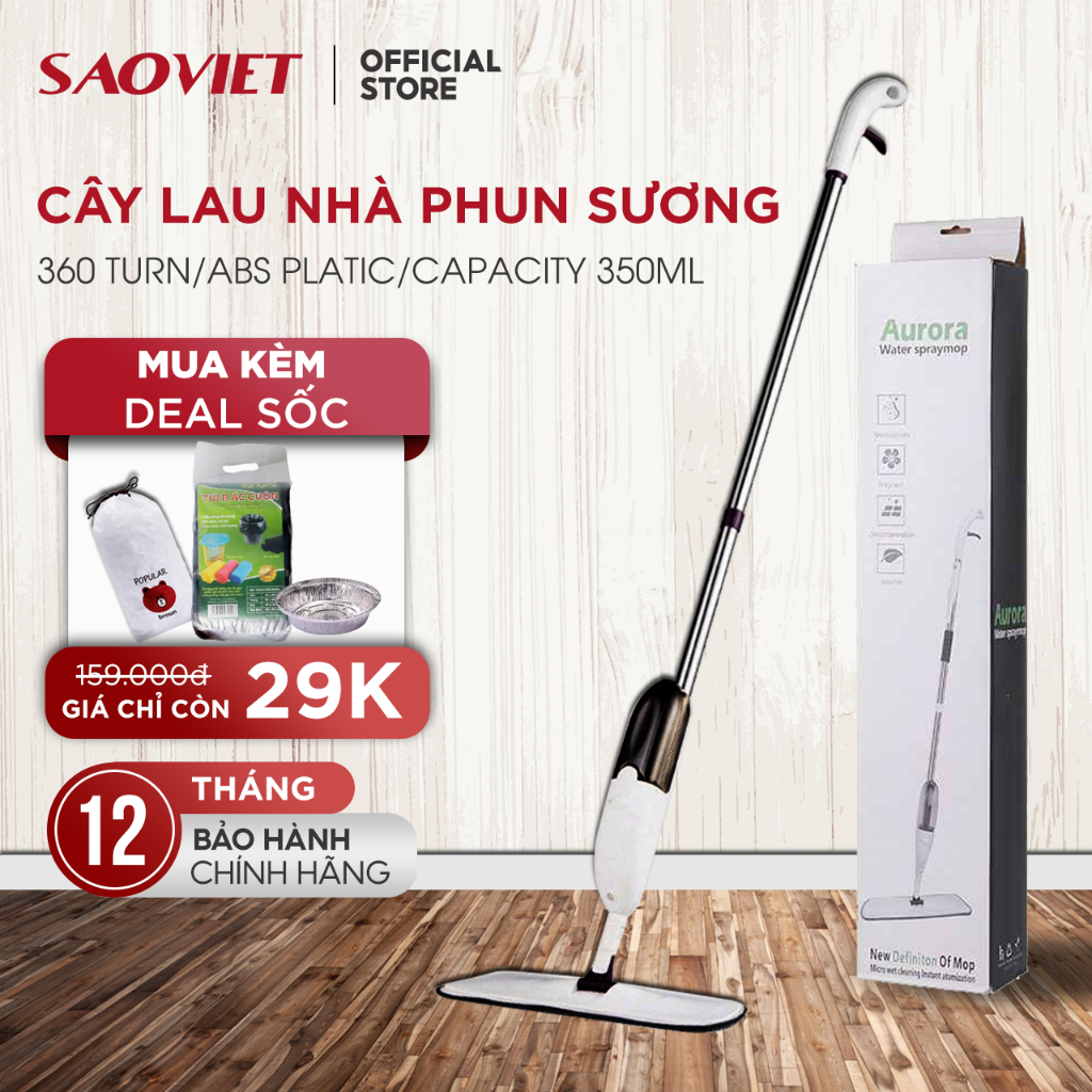 Cây Lau Nhà Phun Sương 2IN1 Aurora Water Spraymop - Chổi Lau Nhà Thông Minh 360 Kèm Bình Xịt Nước Tự Động - Saoviet