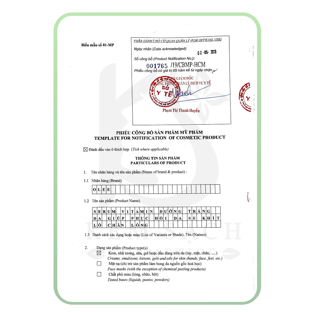 Serum Vitamin Olee Phục Hồi Và Nuôi Dưỡng Da Trắng Sáng Tự Nhiên Kem Sạch Hương Tỷ