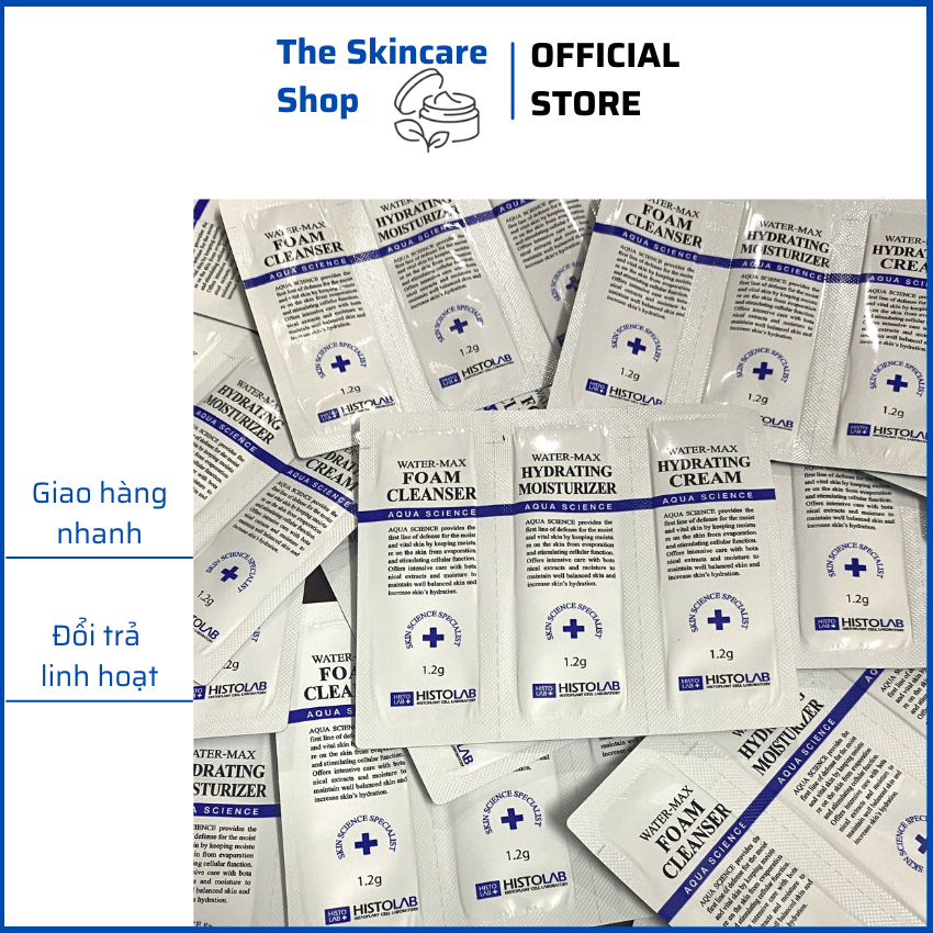 3 gói HISTOLAB 1.2g dưỡng ẩm WATER MAX FOAM CLEANSER, WATER MAX HYDRATING MOISTURIZER,WATER MAX HYDRATING CREAM