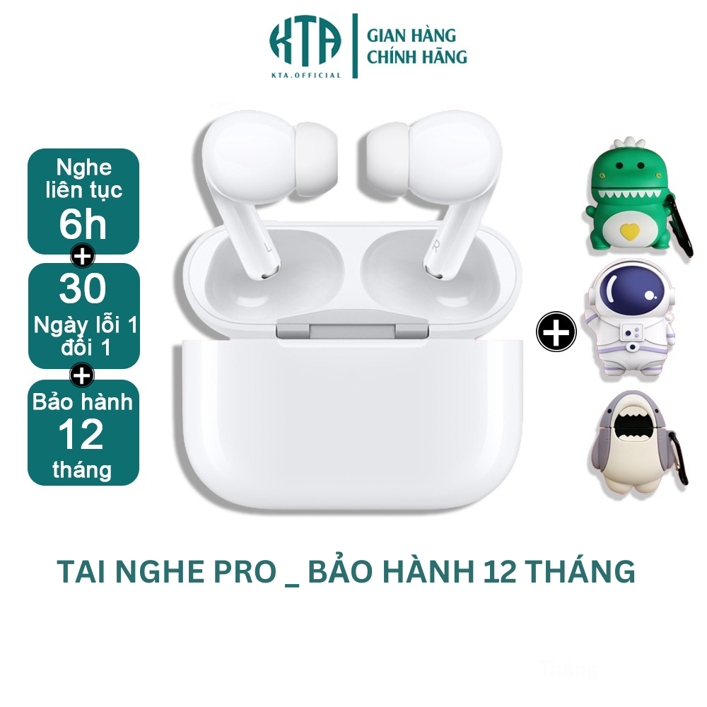 Tai nghe bluetooth không dây cao cấp Pro, chống ồn xuyên âm, cảm biến nhạy, định vị, đổi tên, Pin Nghe Nhạc 6h KTA