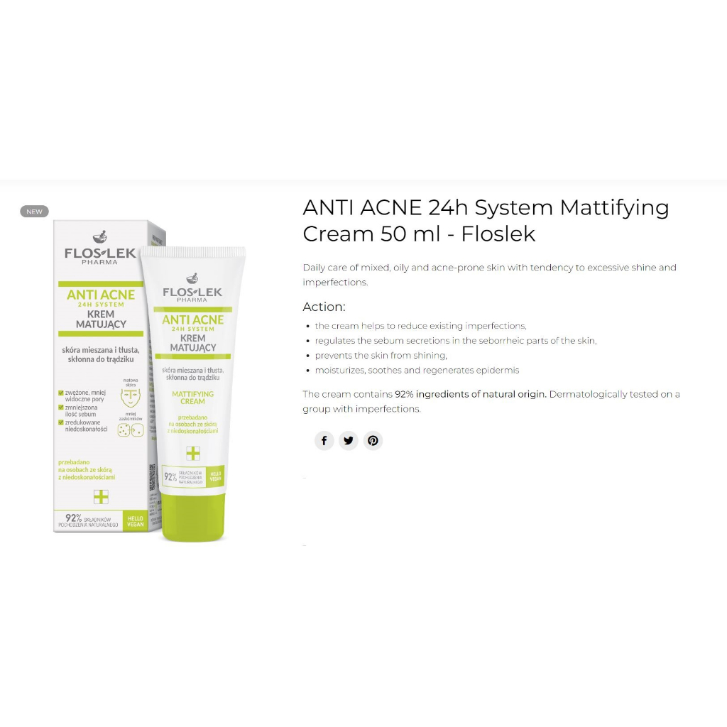 Kem kiểm soát dầu Floslek Anti Acne Mattifying Cream - Kem dưỡng Floslek