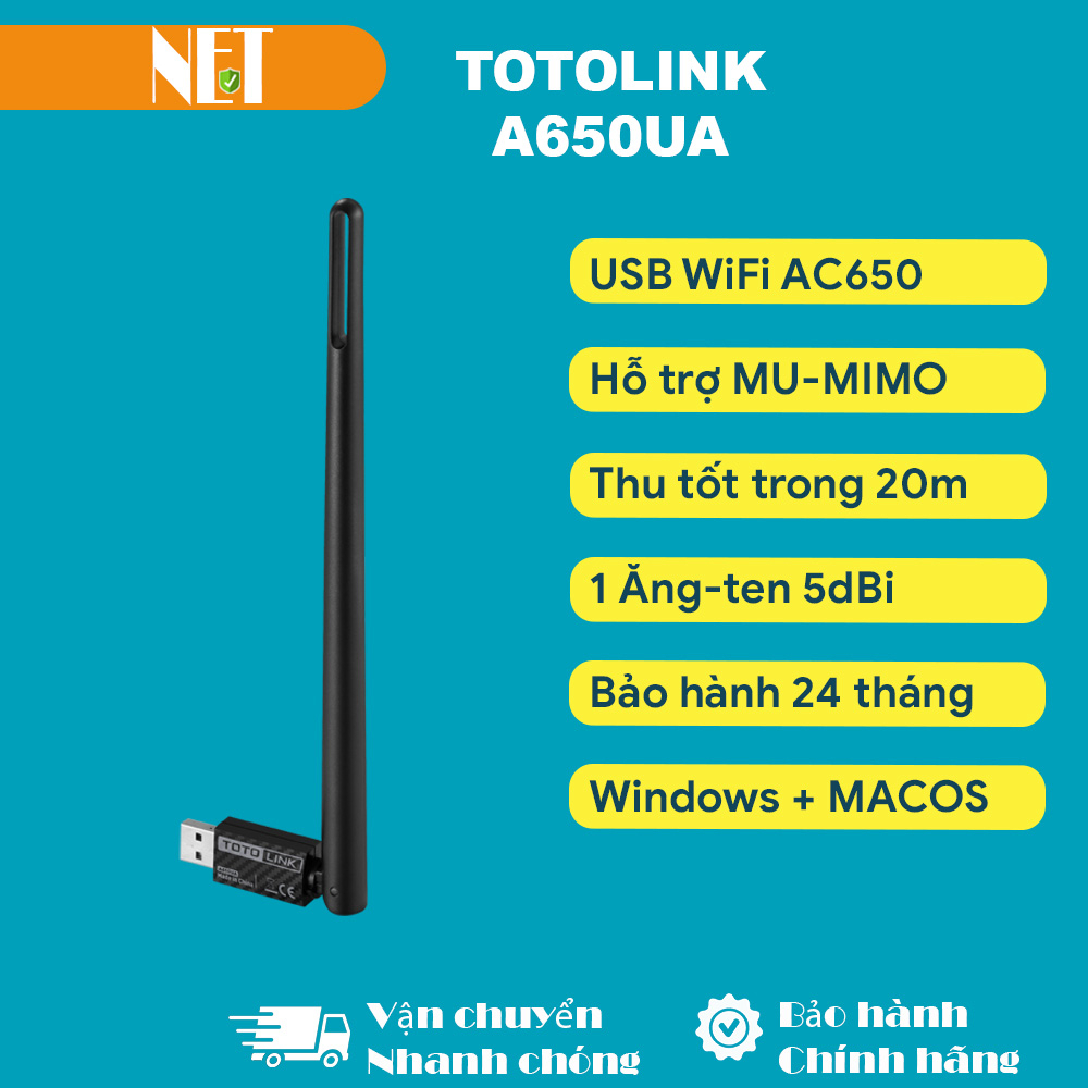 Usb thu wifi A650UA hiệu TOTOLINK chuẩn 5Ghz tốc độ 650Mbps bảo hành 24 tháng