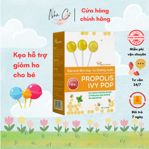 Kẹo mút keo ong lá thường xuân hỗ trợ giảm ho, tăng cường sức đề kháng cho bé