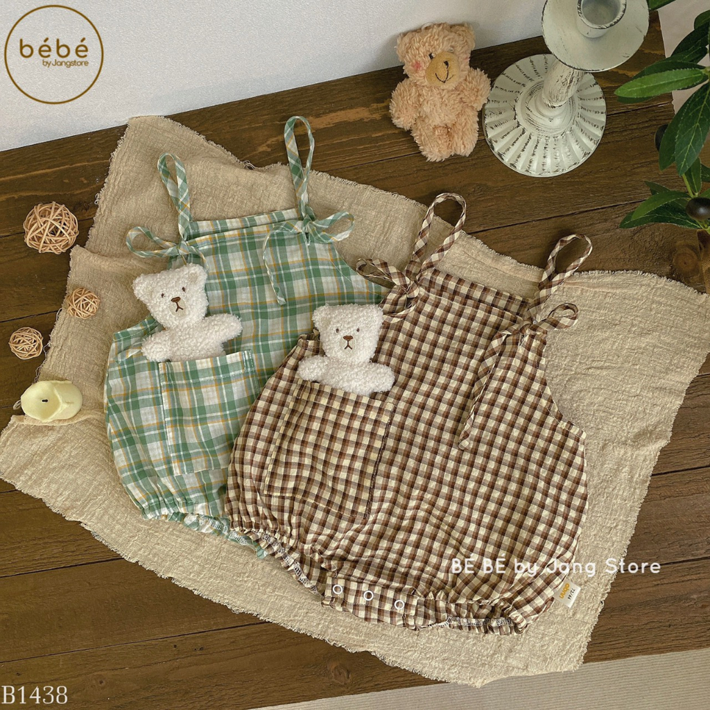 Set yếm dây kẻ + gấu rời dễ thương cho bé B1438