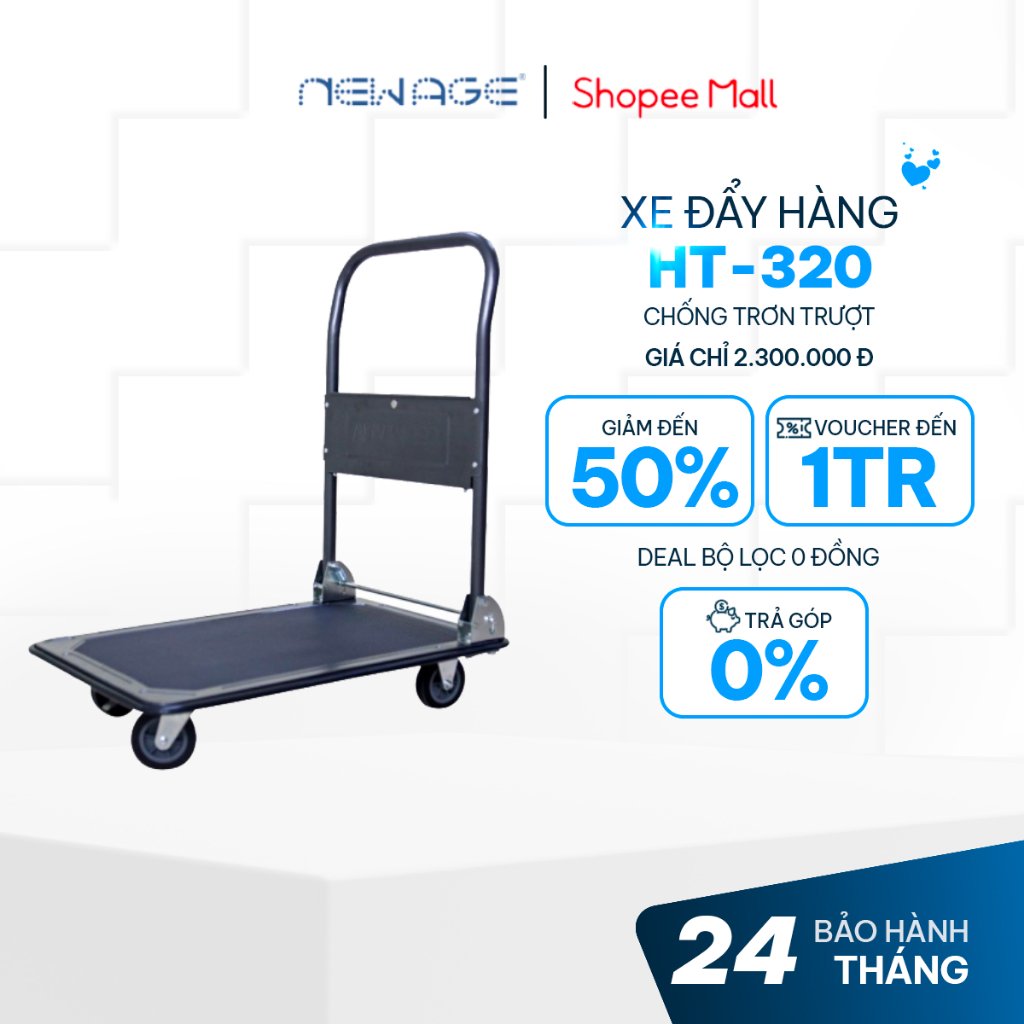 Xe đẩy hàng 4 bánh gấp gọn 320kg nhập khẩu ADVINDEQ HT-320 đa năng, bánh cao su chống ồn, Bảo hành 1 năm