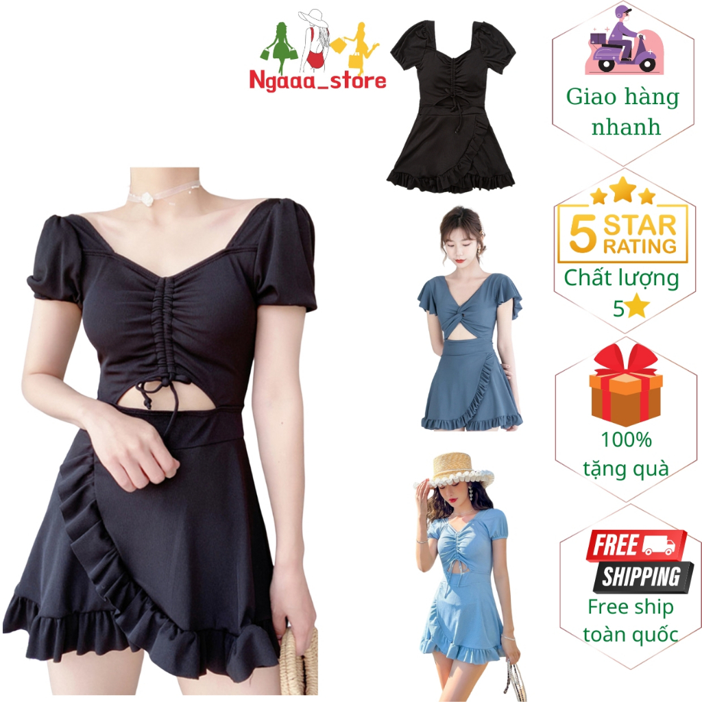 Đồ bơi nữ đi biển 1 mảnh kín đáo BK25, Bikini liền thân có quần bảo hộ chân váy phong cách hàn quốc trẻ trung