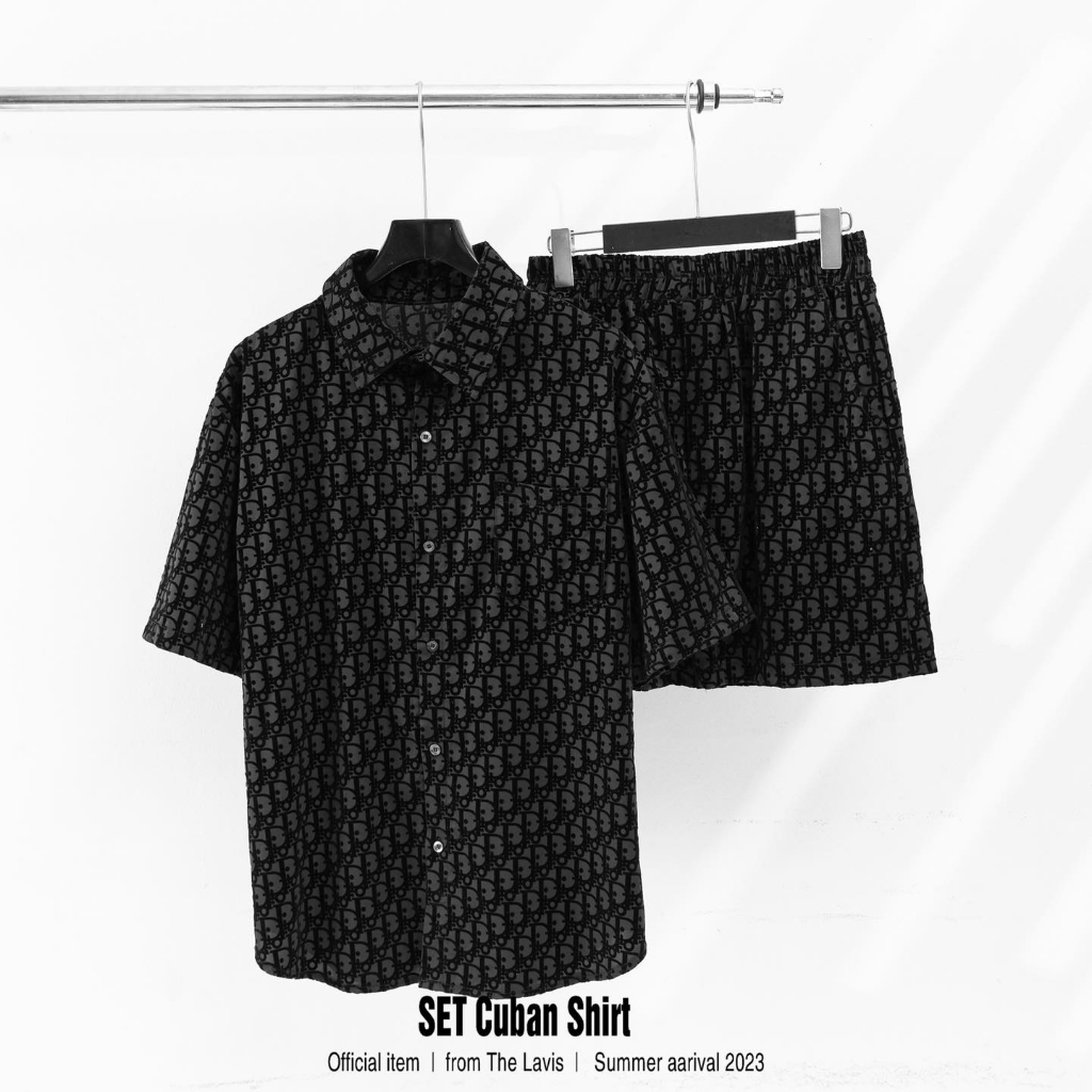 set bộ quần áo nam họa tiết chữ D chất lụa ép nhung