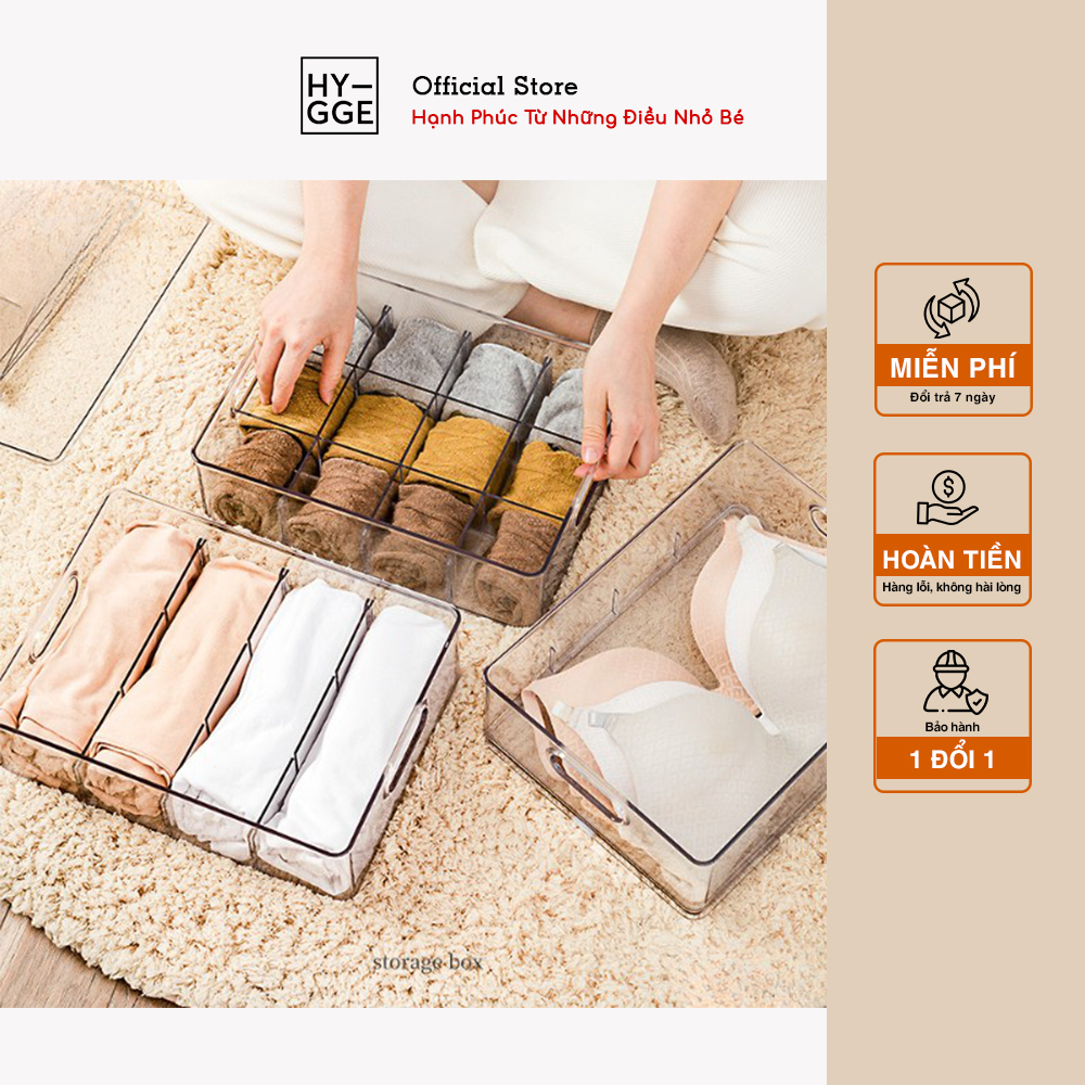 Hộp Đựng Quần Áo Chia Ngăn, Hộp Nhựa Đựng Đồ Lót, Tất Vớ, Khay Trong Suốt Có Nắp Đựng Đồ Đa Năng Có Tay Cầm