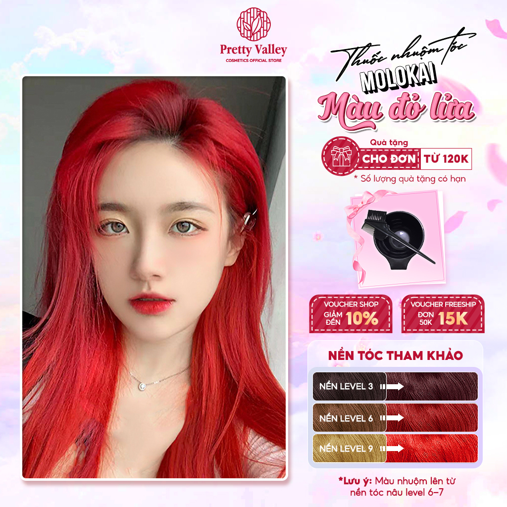 Thuốc nhuộm tóc màu đỏ lửa Molokai siêu dưỡng, thuốc nhuộm tóc tại nhà - Pretty Valley Store
