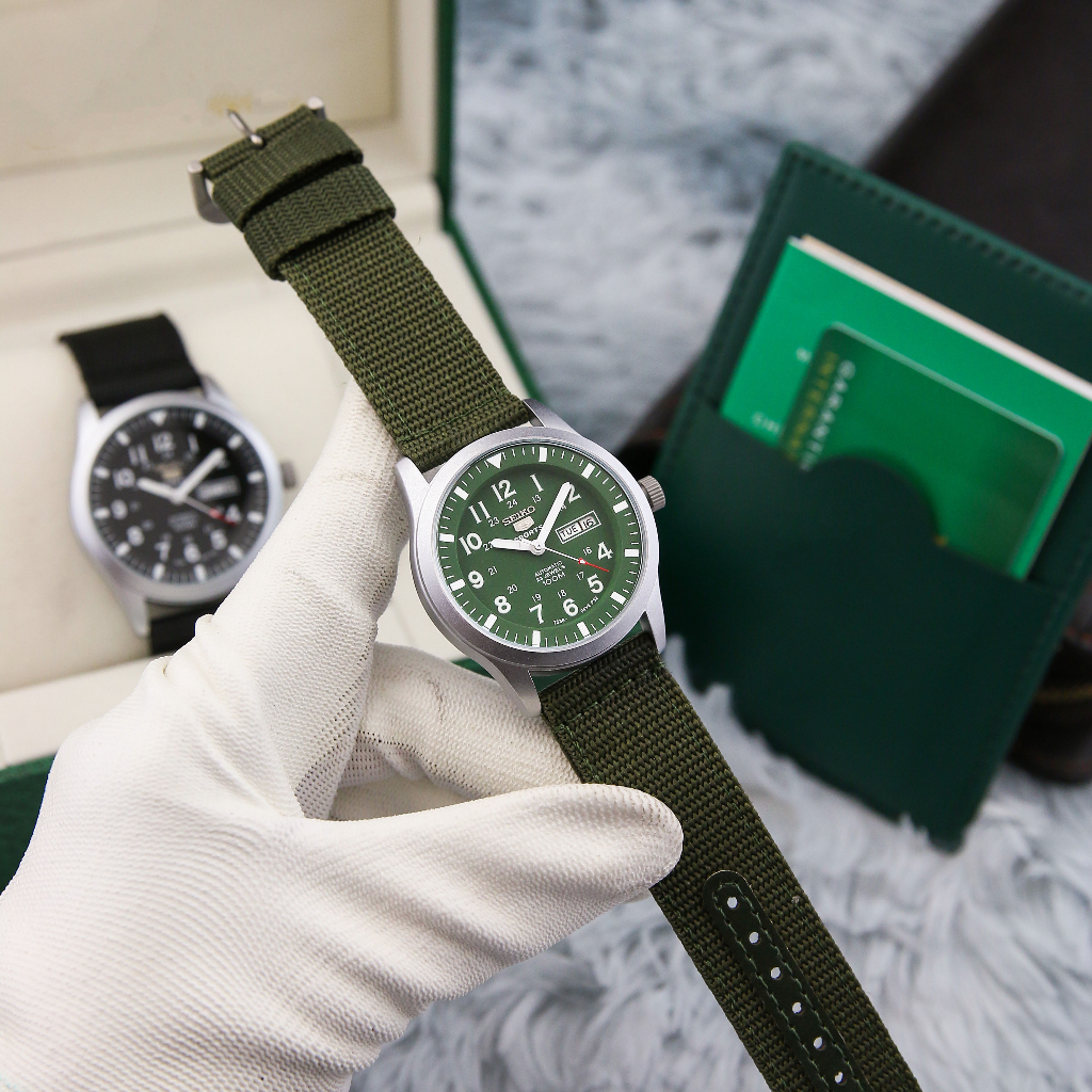 Đồng Hồ Nam Seiko 5 Quân Đội Dây Dù - Máy Pin Kim Trôi