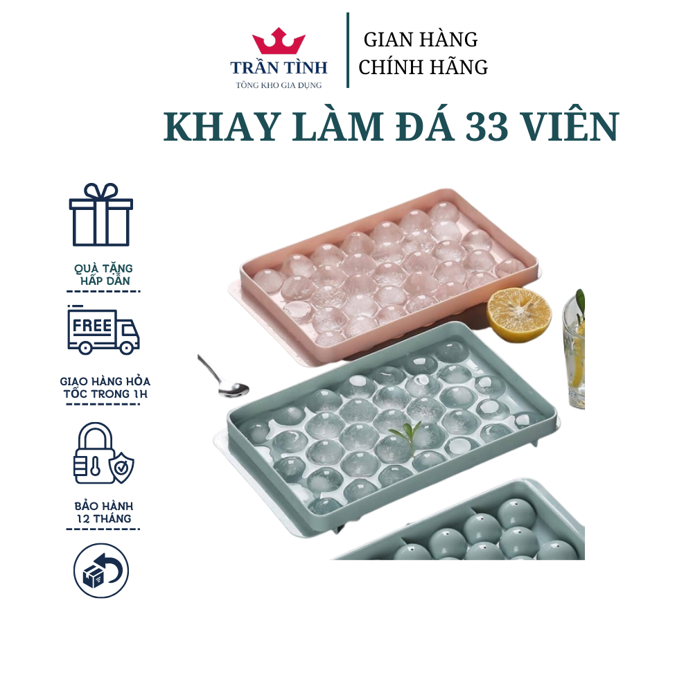 KHAY LÀM ĐÁ VIÊN TRÒN LÀM KÈM 33 VIÊN BẰNG NHỰA CAO CẤP AN TOÀN SỨC KHỎE