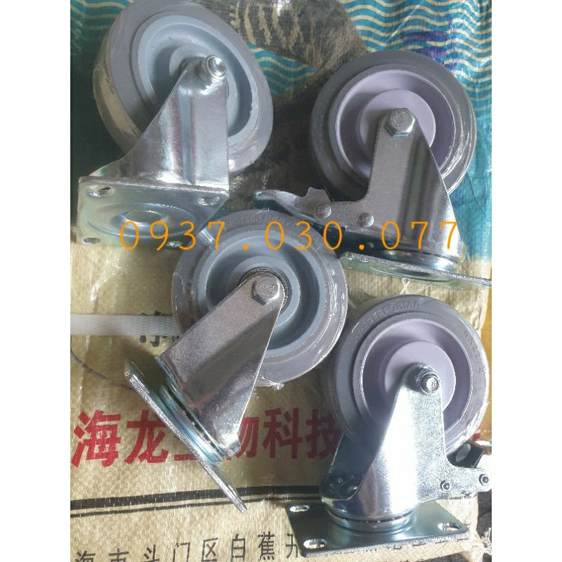 Combo 1 bộ 4 cái bánh TPR 100mm Xám, bền bĩ, êm ái, hàng nhập khẩu chính phẩm.