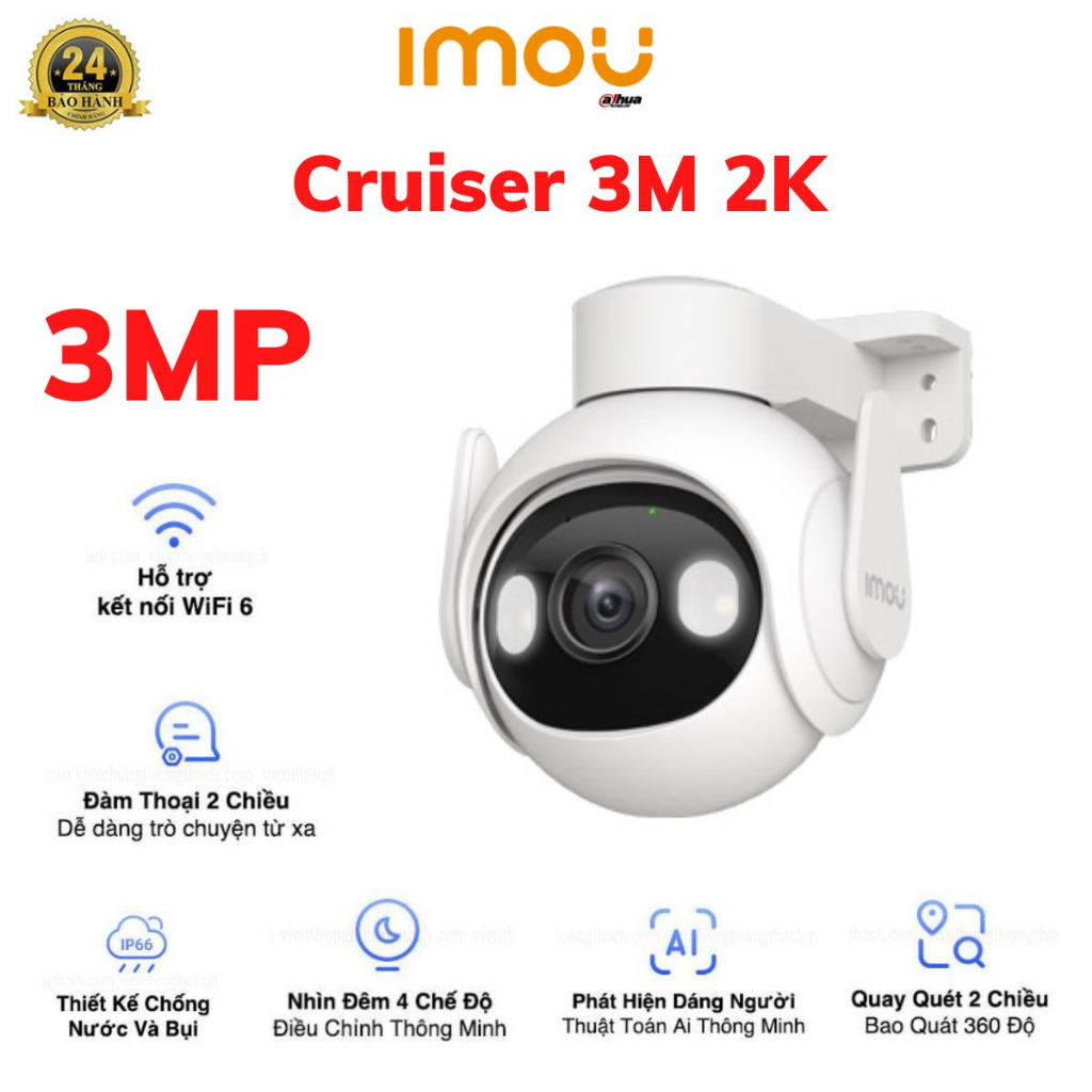 Camera Imou Cruiser 2 IP Wifi GS7EP 3MP 2K, 5MP 3K xoay 360, AI, Màu đêm, đàm thoại 2 chiều - Chính hang