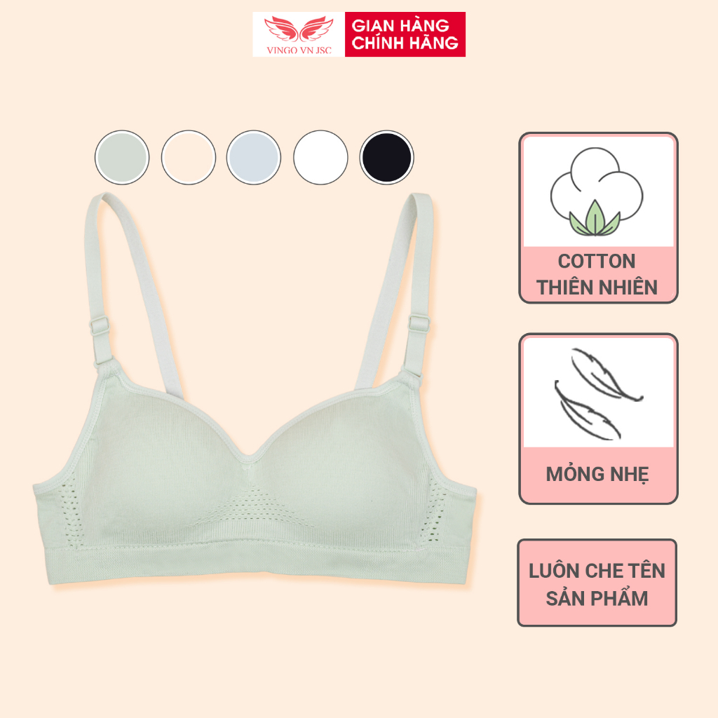 Áo lót nữ cotton không gọng đệm mỏng VINGO chất liệu thấm hút mồ hôi co dãn thoải mái ôm nâng ngực S386 VNGO