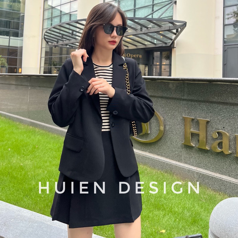 Áo blazer nữ 2 lớp dáng lỡ tay dài Huien Design thời trang công sở trẻ trung, áo vest nữ Hàn Quốc màu sắc | BigBuy360 - bigbuy360.vn