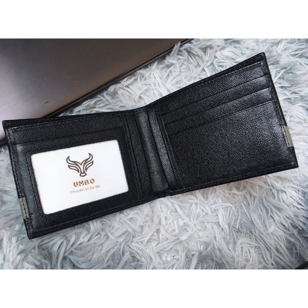 VÍ DA BÒ TAIGA ĐEN PHỐI SỌC XÁM , VÍ NGANG 9.5X12CM - THƯƠNG HIỆU UMBO