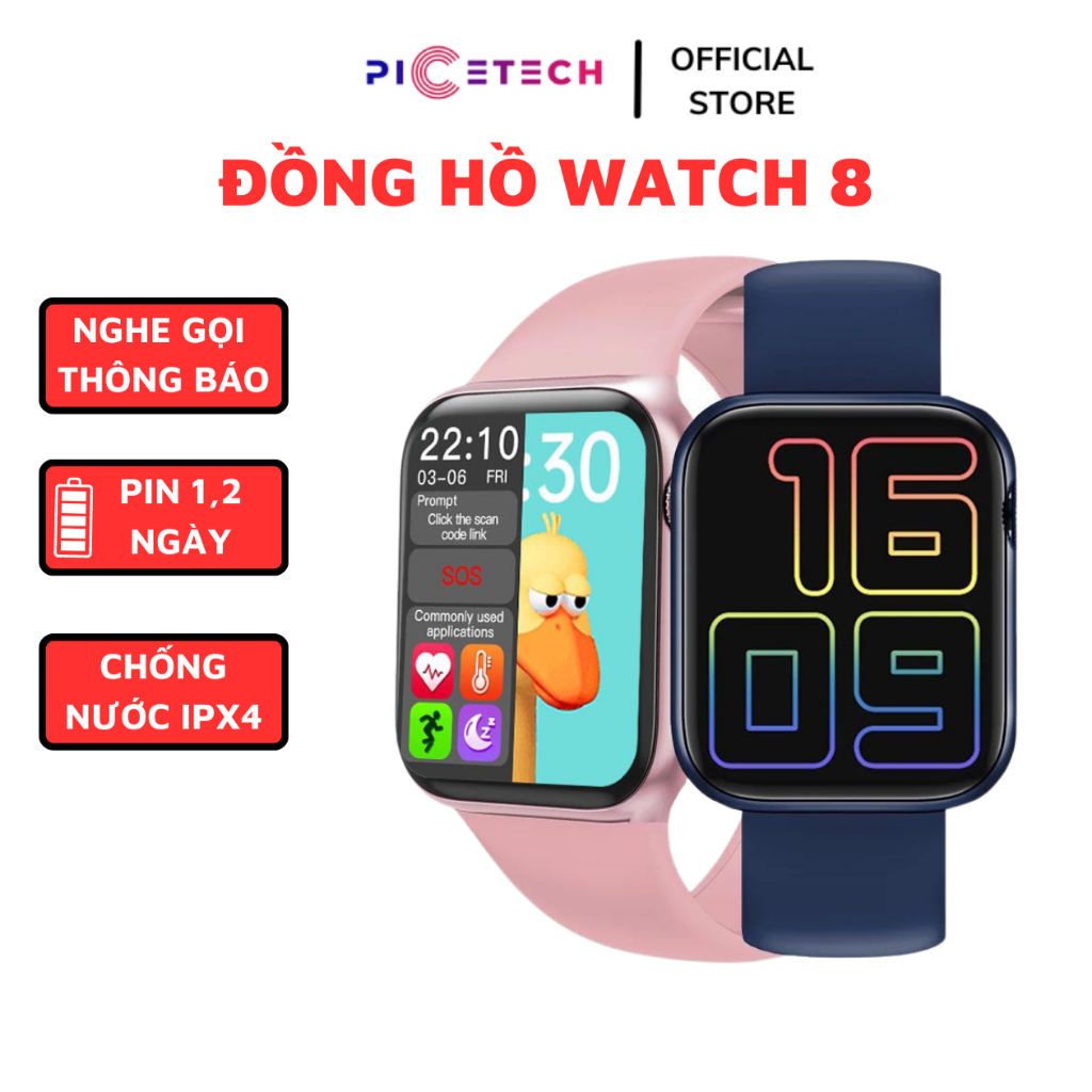 Đồng Hồ Thông Minh WATCH 8 - Smartwatch Nghe Gọi, Hiện Thông Báo Tin Nhắn- Chính Hãng PICETECH