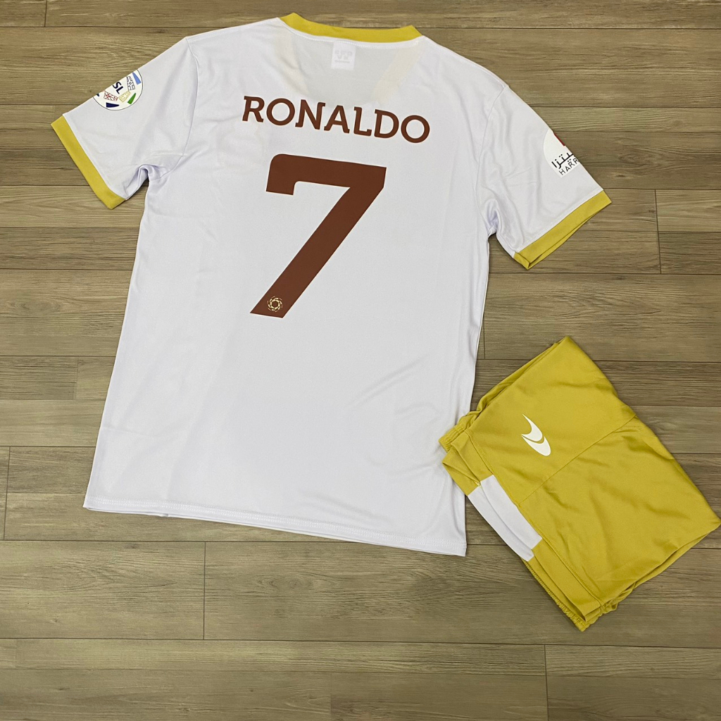 Bộ quần áo bóng đá Al Nassr trắng sữa DK in tên RONALDO số 7