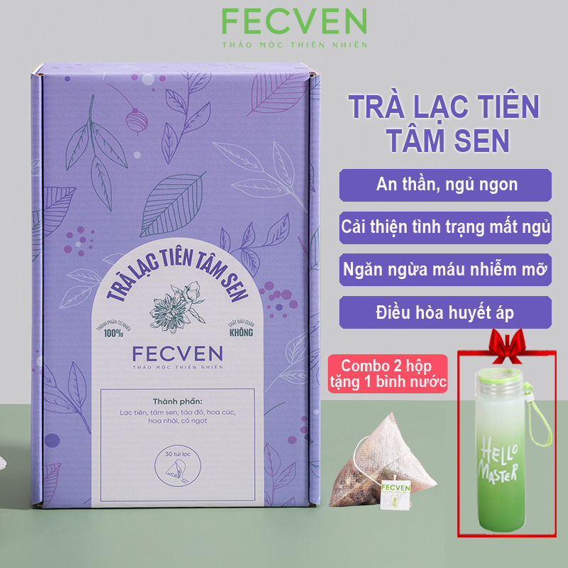 Trà Lạc Tiên Tâm Sen Fecven- Giúp An Thần, Ngủ Ngon, Cải Thiện Tình Trạng Mất Ngủ, Kiểm Soát Đường Huyết- Hộp 30 Túi Lọc