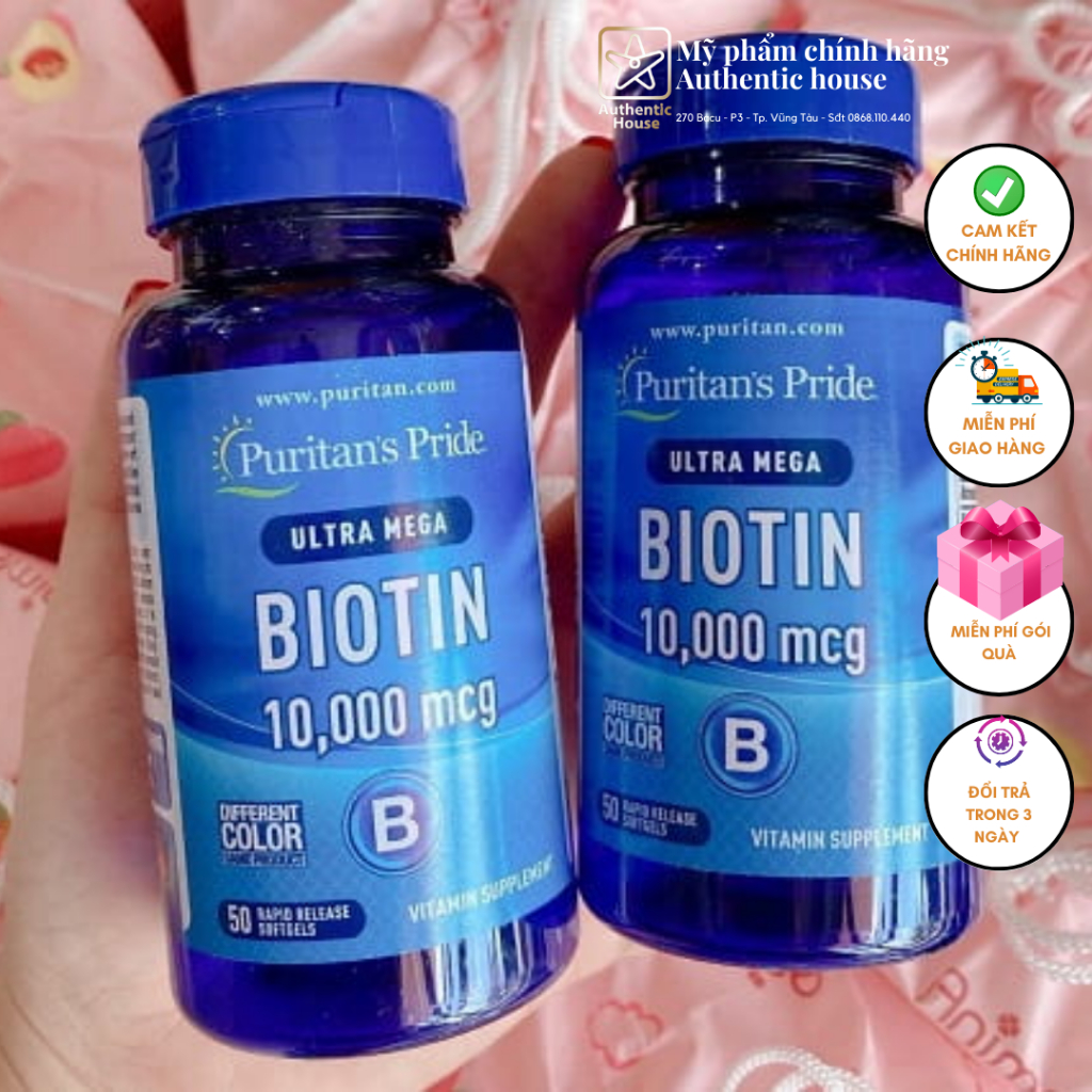 Viên uống mọc tóc, giảm rụng tóc Puritan's Pride Ultra Mega Biotin 10000 mcg 100 viên