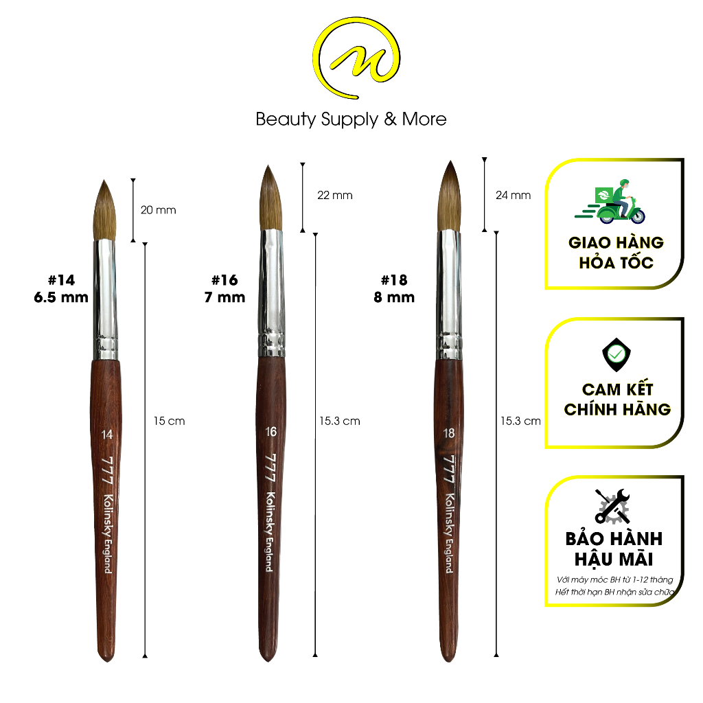 Cọ Đắp Bột Nail số 14,16,18 - 777 Kolinsky England 70% Lông