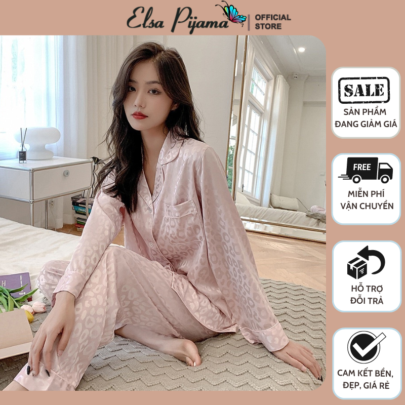 Bộ Lụa Mặc Nhà Bộ Pijama Nữ Tay Dài Chất Lụa Cao Cấp Mát Mềm Mịn ELSA PIJAMA
