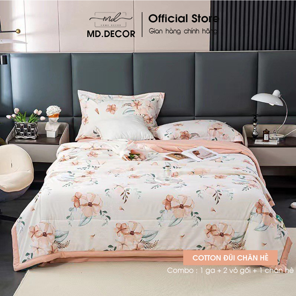 Bộ chăn ga gối Cotton Đũi MD.DECOR - Bedding chần hè mềm mát nhiều học tiết dễ thương Drap nệm nhiều kích thước M4 M6 M8