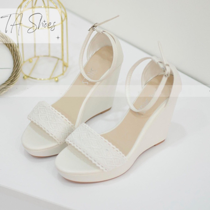 Sandal Xuồng Nữ Đế Cao Gót 9-10cm quai ren cô dâu đi biển, du lịch cực xinh.Giày đế xuồng nữ cao cấp hàng loại 1 fullbox