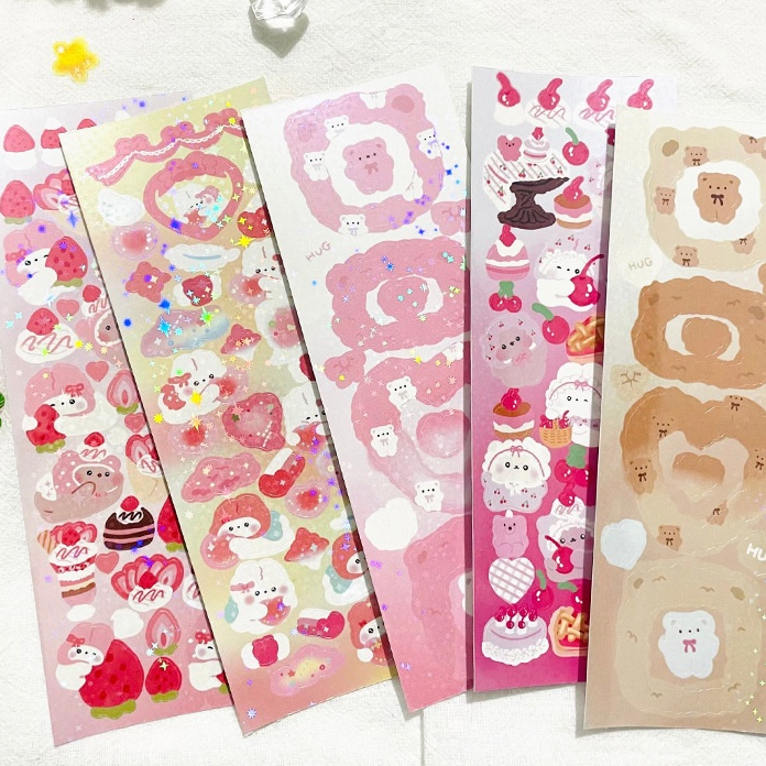 Zanmo tấm hình dán sticker gấu thỏ lấp lánh decor toploader