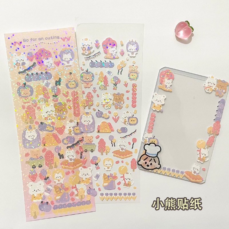 Hình dán sticker gấu mèo kim tuyến dễ thương phong cách hàn quốc