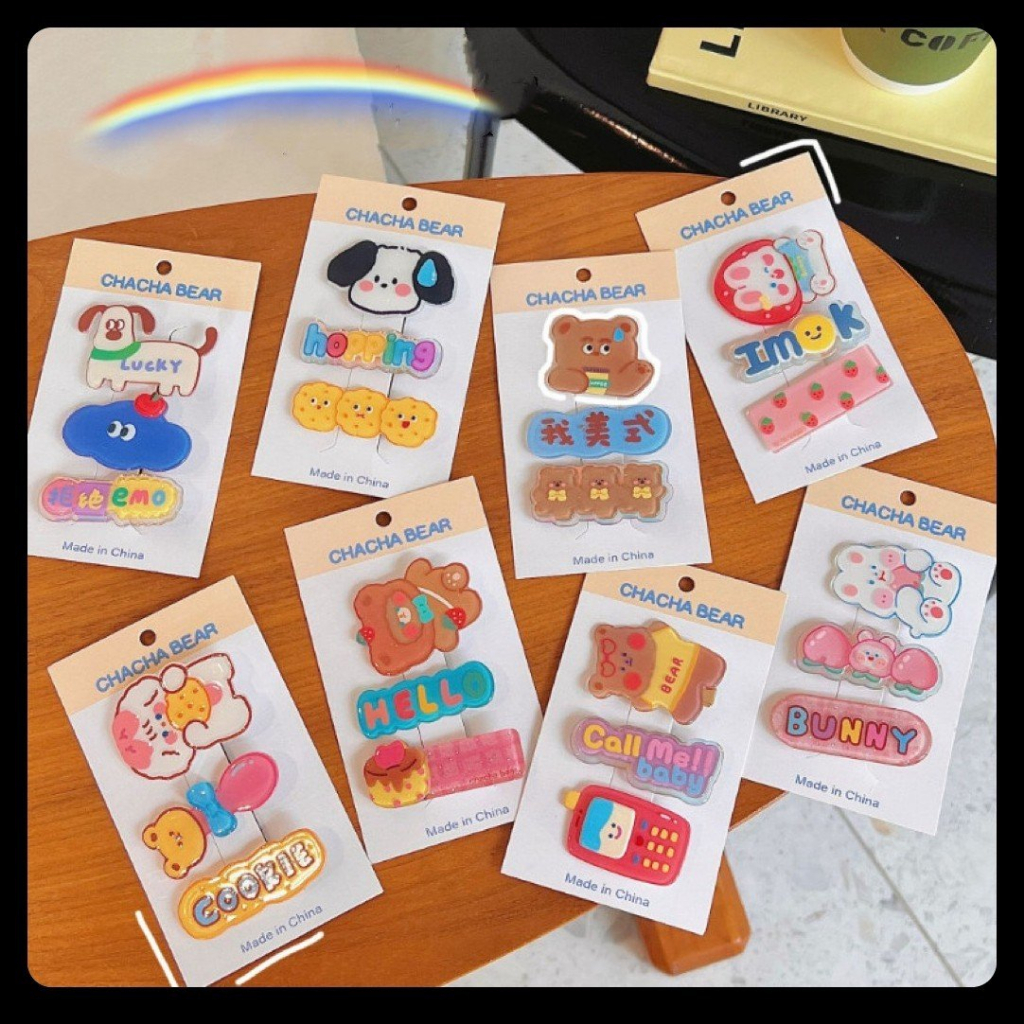 Bộ kẹp cài tóc 3 màu cute siêu xinh cho nữ mẫu con vật đồ ăn dễ thương đi chơi chụp ảnh thời trang tặng bé