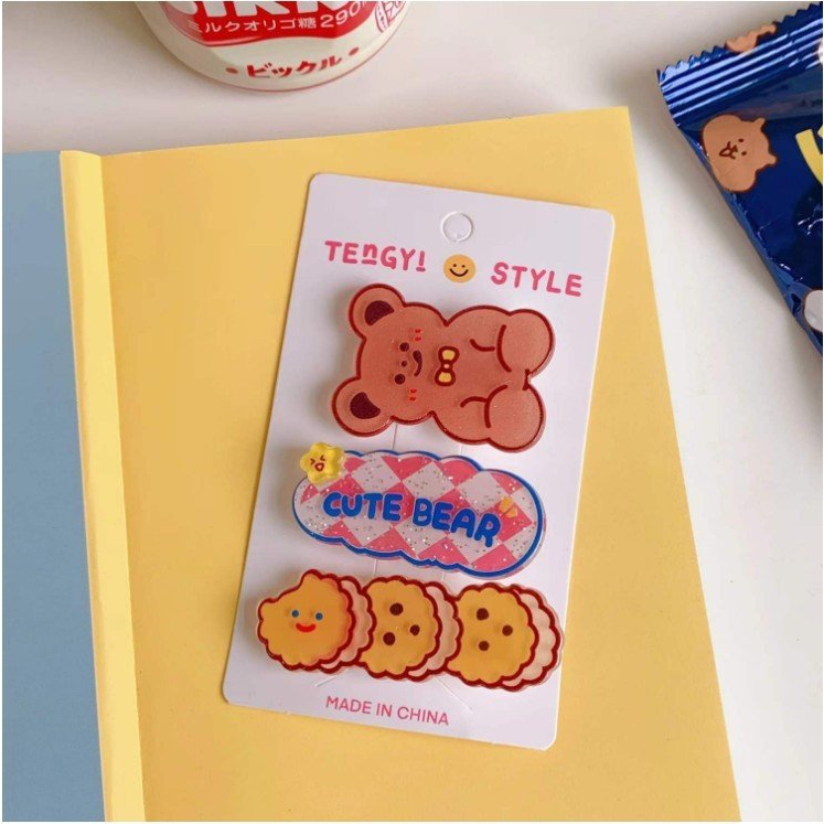 Bộ kẹp cài tóc 3 màu cute siêu xinh cho nữ mẫu con vật đồ ăn dễ thương đi chơi chụp ảnh thời trang tặng bé