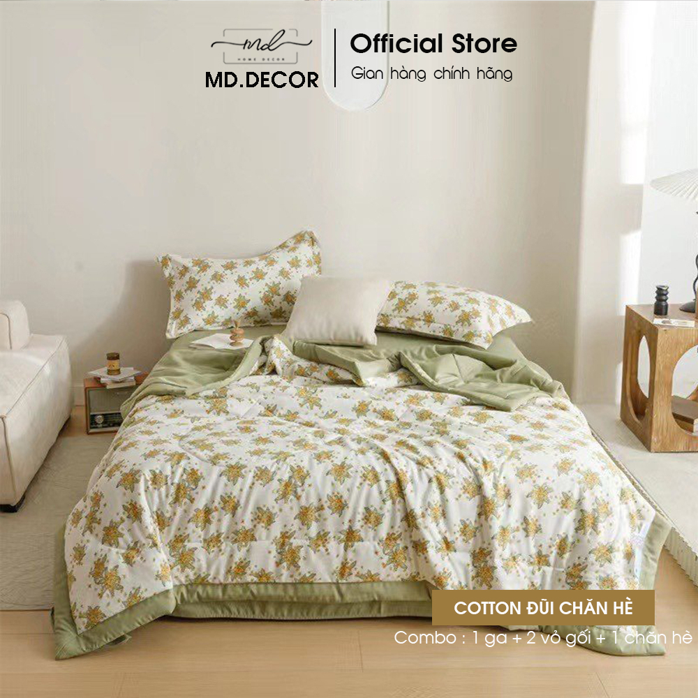 Bộ chăn ga gối Cotton Đũi Linen MD.DECOR - Bedding 4 món mềm mát nhiều kích thước drap nệm M4.M6,M8