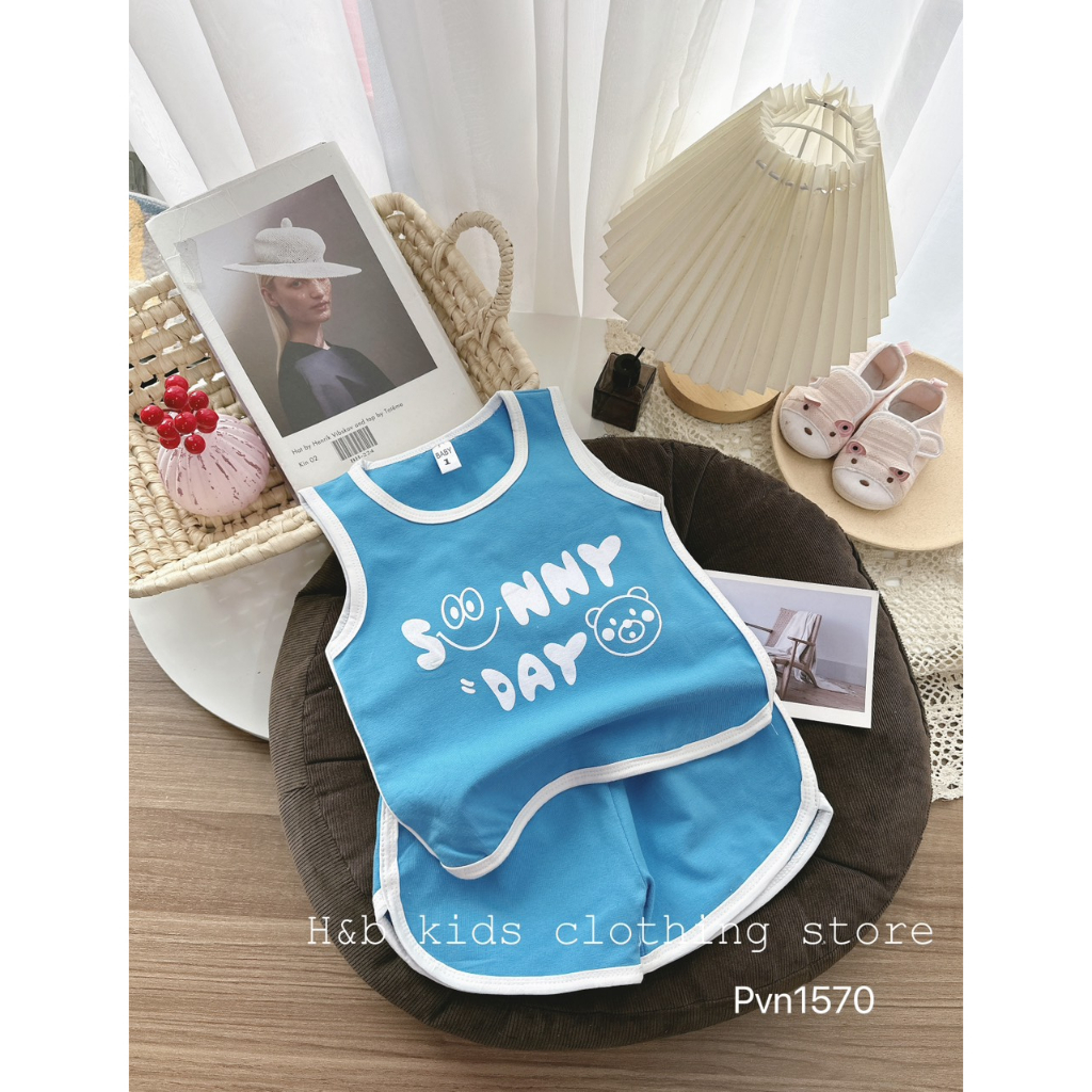 Quần áo trẻ em mùa hè , sét quần áo ba lỗ cotton zip QC SUNNY DAY cho bé trai
