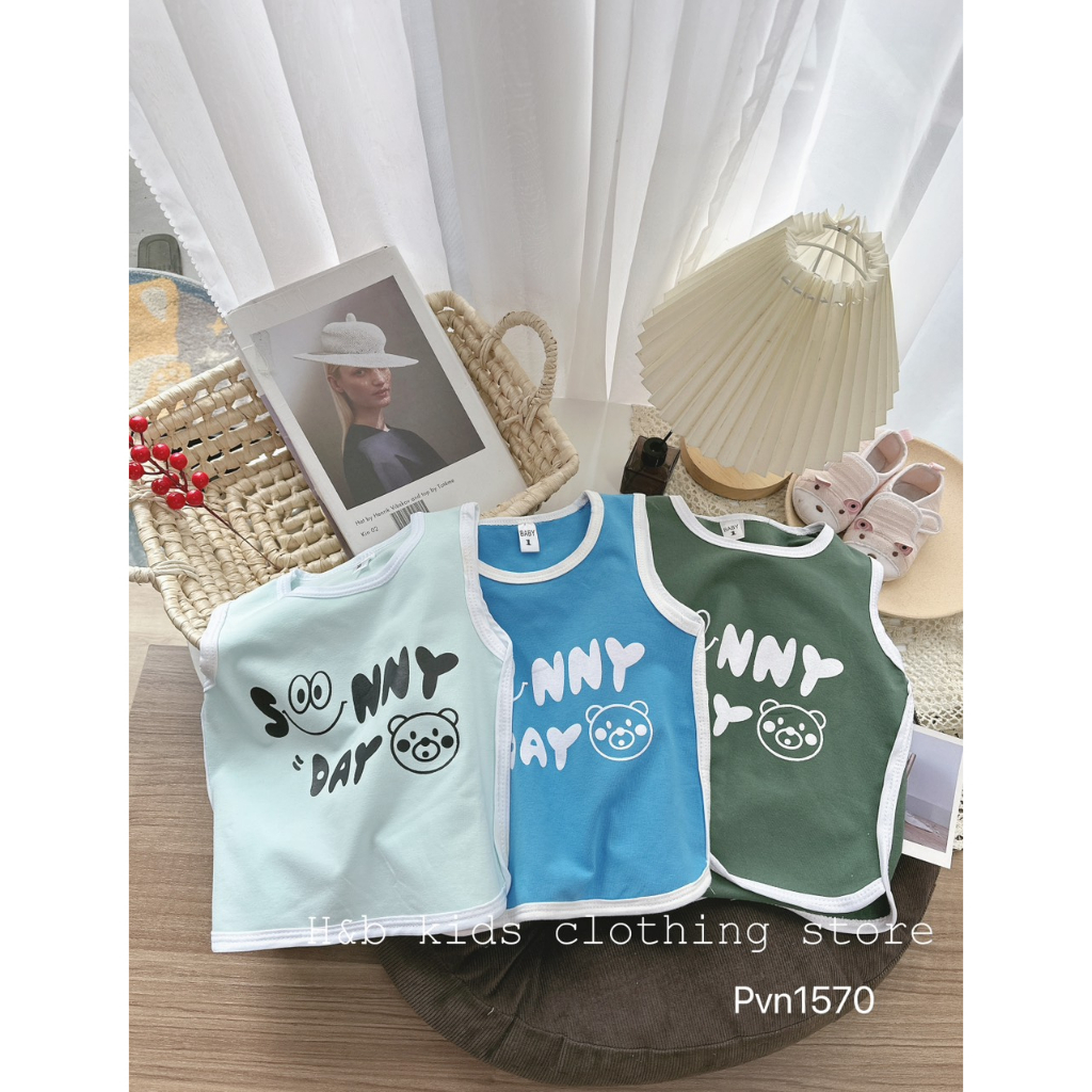 Quần áo trẻ em mùa hè , sét quần áo ba lỗ cotton zip QC SUNNY DAY cho bé trai
