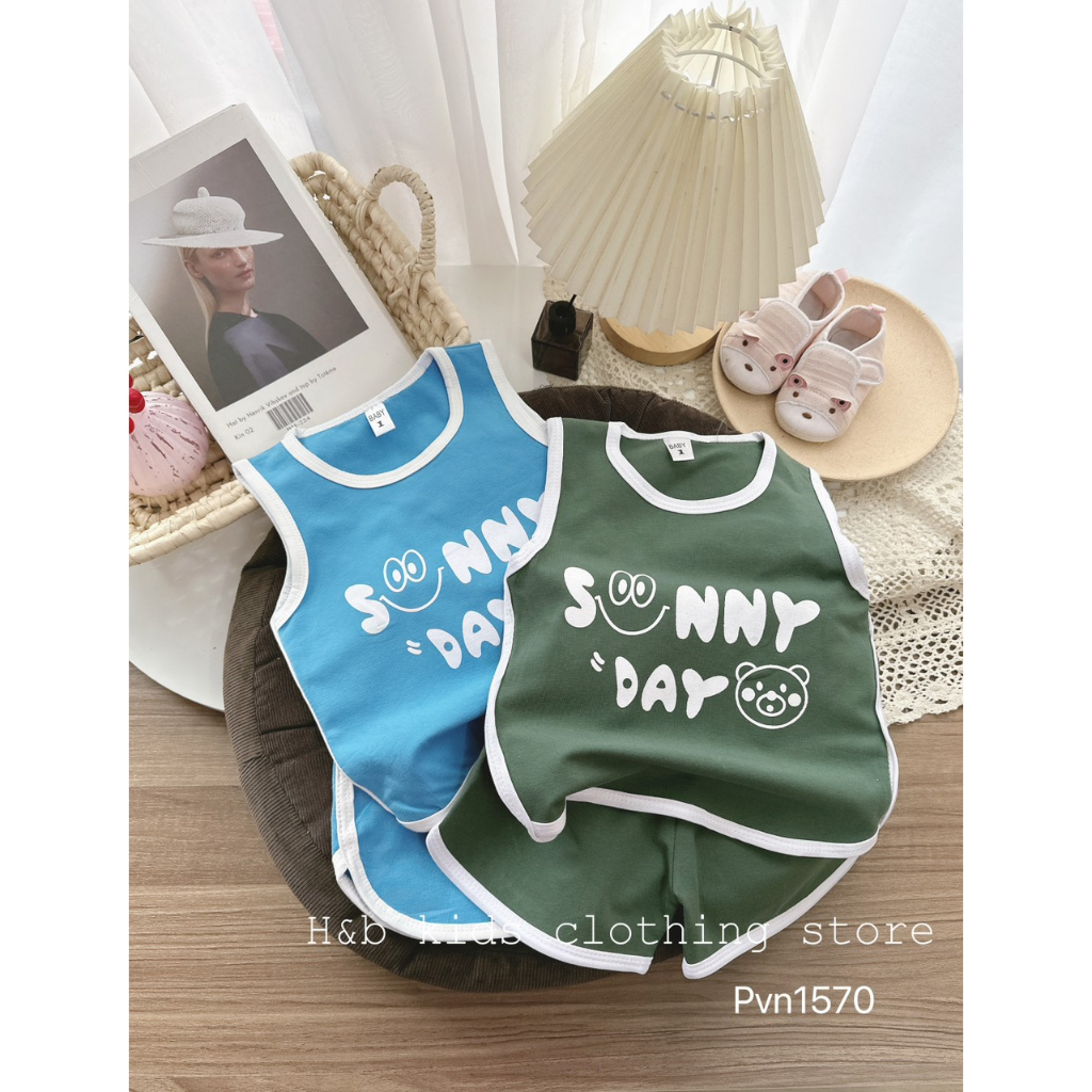 Quần áo trẻ em mùa hè , sét quần áo ba lỗ cotton zip QC SUNNY DAY cho bé trai