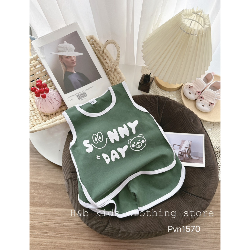 Quần áo trẻ em mùa hè , sét quần áo ba lỗ cotton zip QC SUNNY DAY cho bé trai