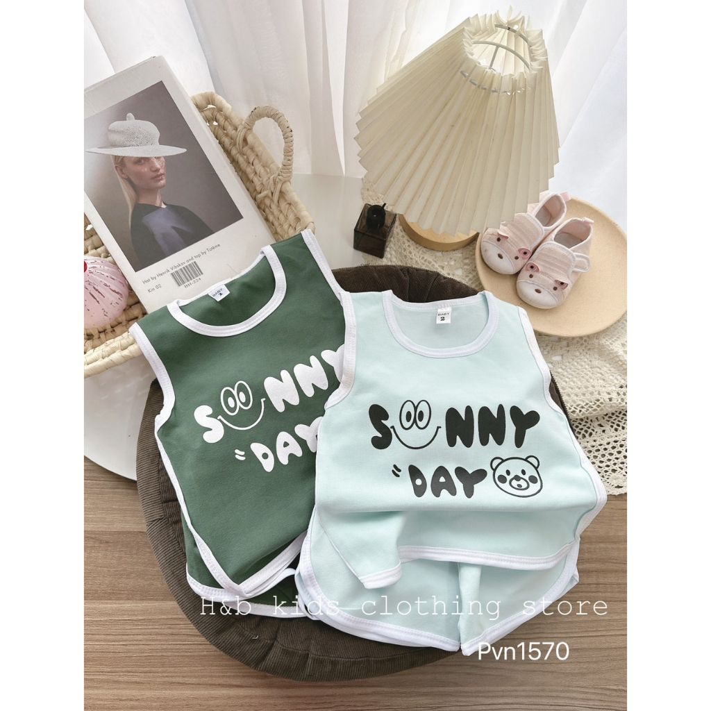 Quần áo trẻ em mùa hè , sét quần áo ba lỗ cotton zip QC SUNNY DAY cho bé trai