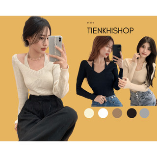 Hỏa Tốc HCM Áo len dệt kim mongtoghi tay dài ôm body dây cột AL39