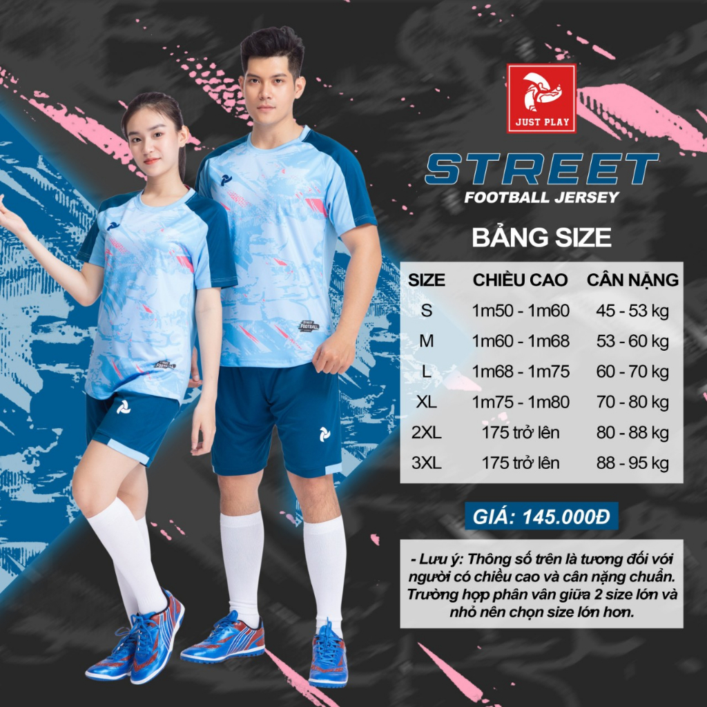 Quần áo bóng đá Justplay Street Chất thun lạnh cao cấp thoáng mát đảm bảo sự thoải mái
