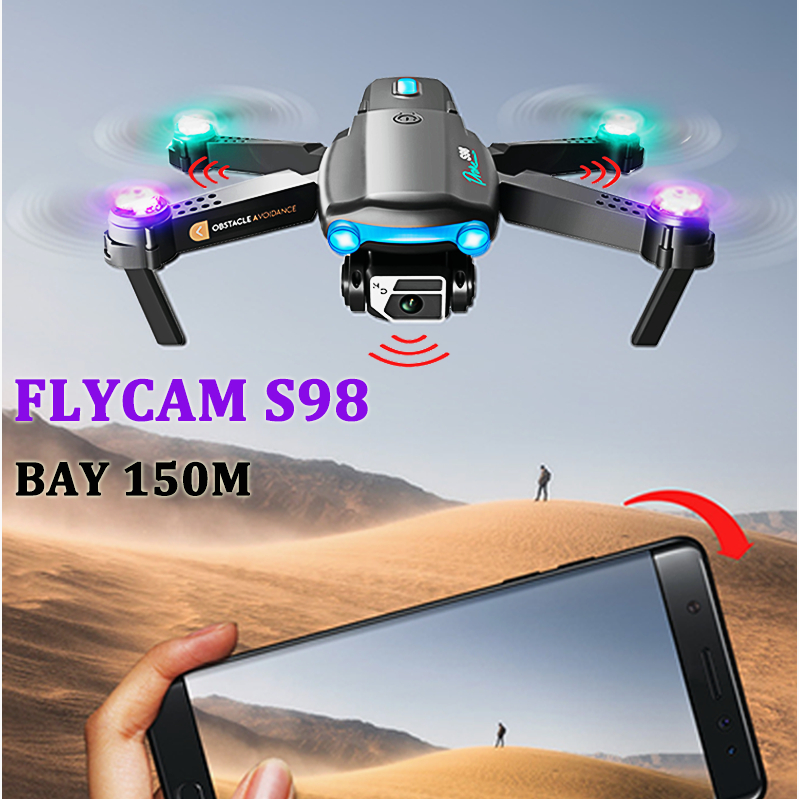 Flycam mini S98 Mới 2023,flycam Camera kép 4k ống kính kép Tự động lấy nét bao gồm điều khiển từ xa,Cảm Biến va chạm