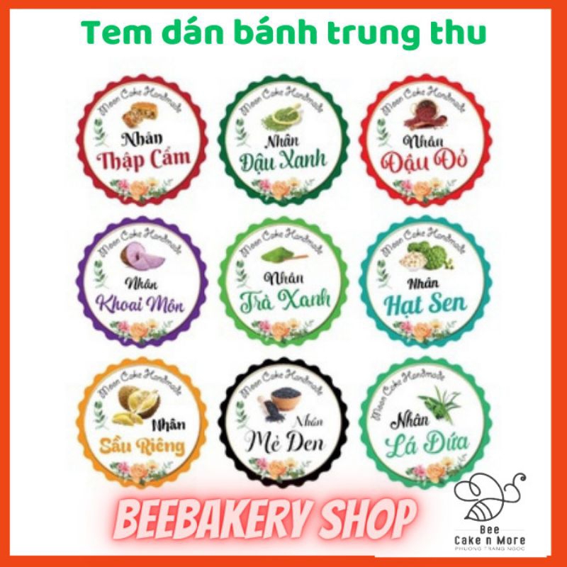 Set 100 Tem dán bánh trung thu/ Decal nhãn dán bánh trung thu IN MÀU kute