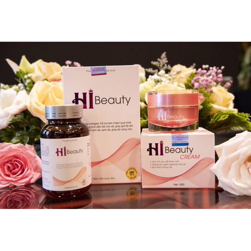 Bộ Kem Hi Beauty Trắng Da Mờ Nám Gồm Kem Serum Viên uống