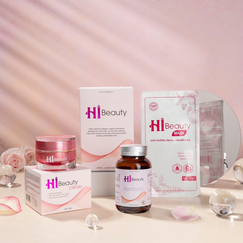Bộ Kem Hi Beauty Trắng Da Mờ Nám Gồm Kem Serum Viên uống