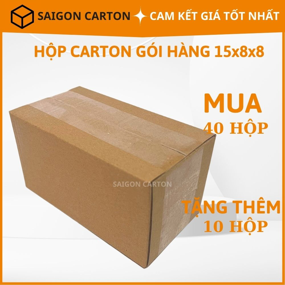 Hộp giấy carton đóng gói hàng online cho shop size 15x8x8 cm mua 40 tặng 10 hộp, sản xuất bởi SÀI GÒN CARTON