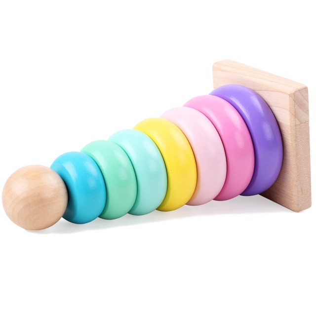 Đồ Chơi Tháp Cầu Vồng Gỗ Màu Mới Cho Bé, Tháp Cầu Vồng Mini 7 Màu Phù Hợp Bé Từ 9 Tháng