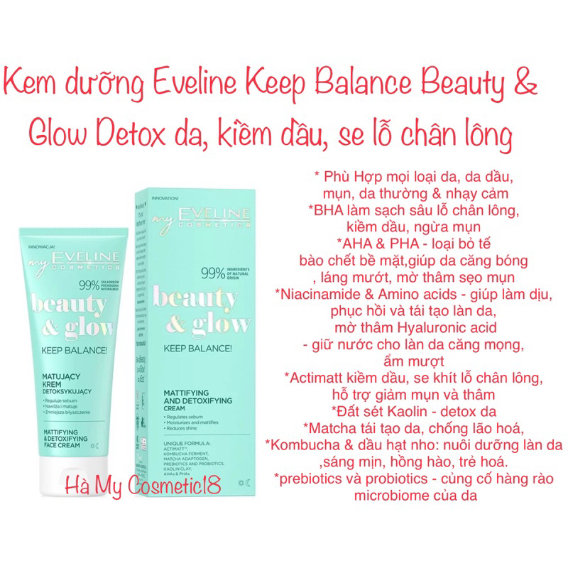 Kem dưỡng Eveline Keep Balance Beauty & Glow Detox da, kiềm dầu, se lỗ chân lông