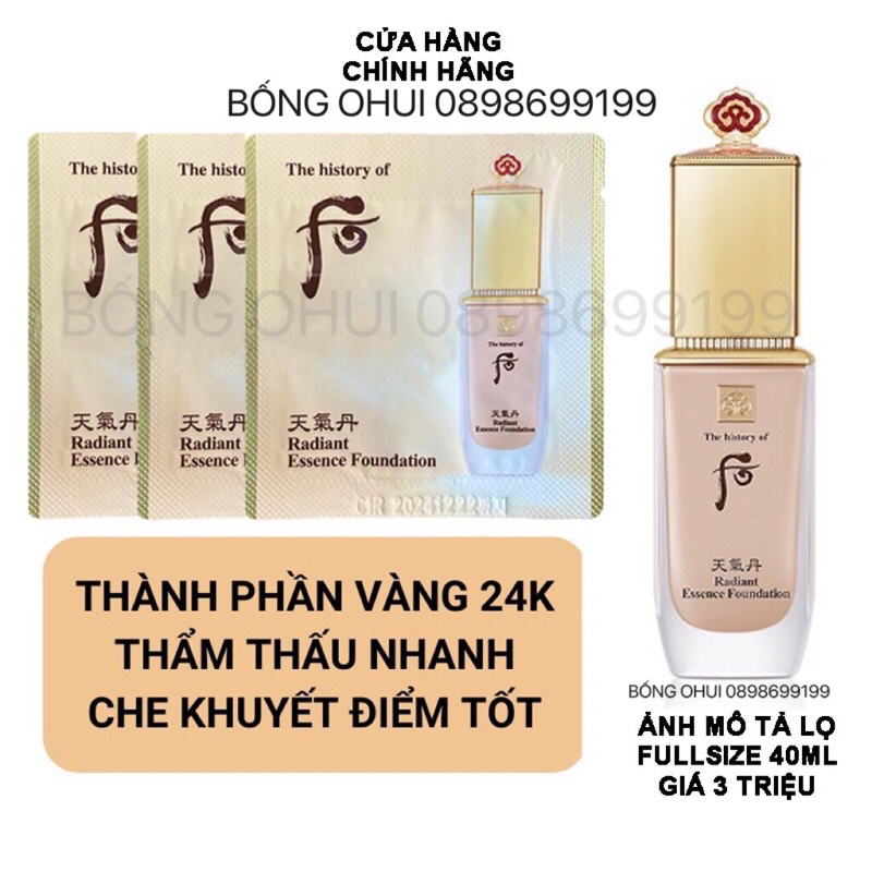 Combo 10 gói Kem nền Whoo tái sinh che khuyết điểm Essence Radiant Foundation trên da một cách tự nhiên