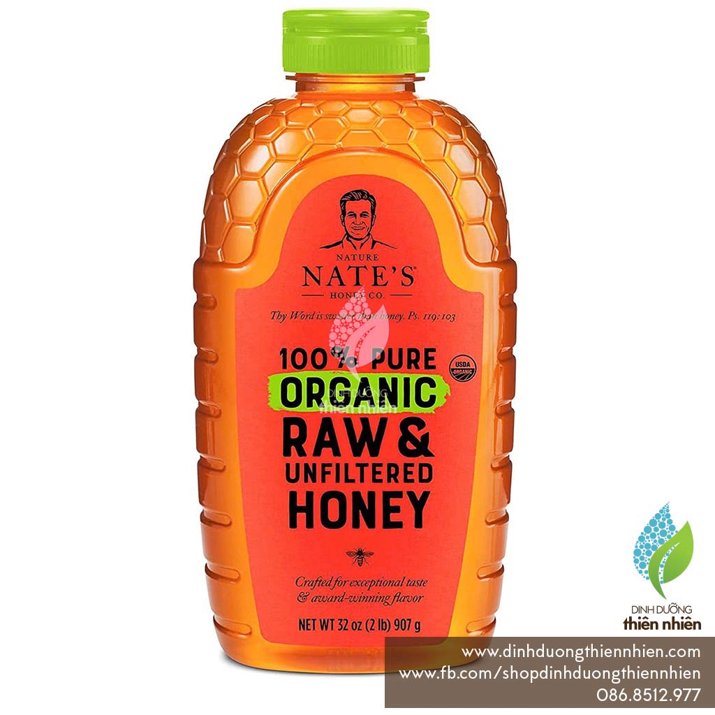 Mật Ong Thô Hữu Cơ Nature Nate's Organic Raw Unfiltered Honey, Nguyên Chất, Không Lọc, 907g